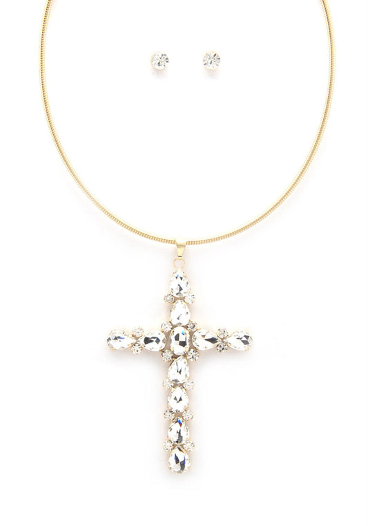 Crystal Cross Metal Necklace-57423.GD--Love It Clothing