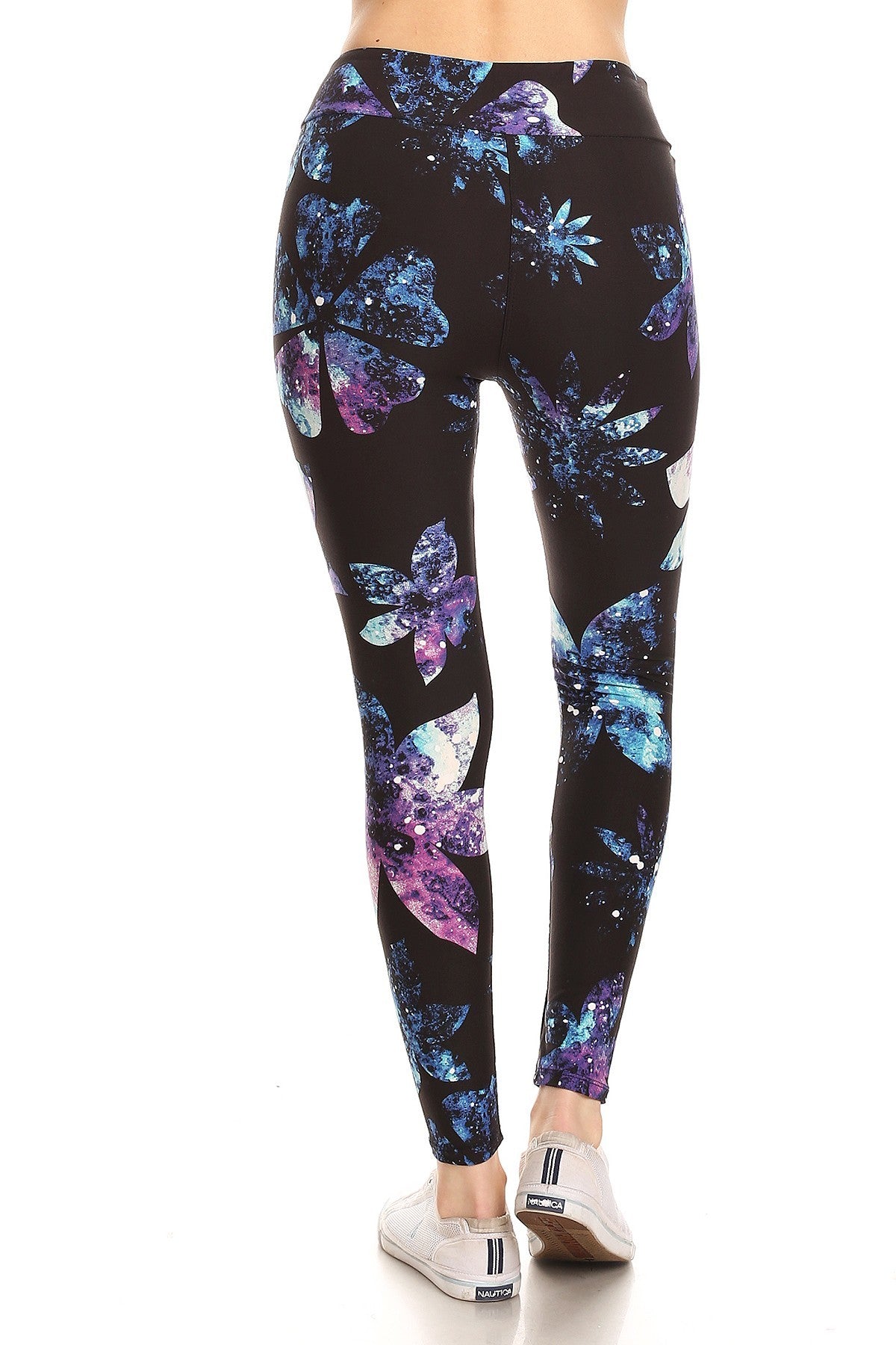 Yoga Style Banded Lined Galaxy Silhouette Floral Print, Full Length Leggings In A Slim Fitting Style With A Banded High Waist - Love It Clothing