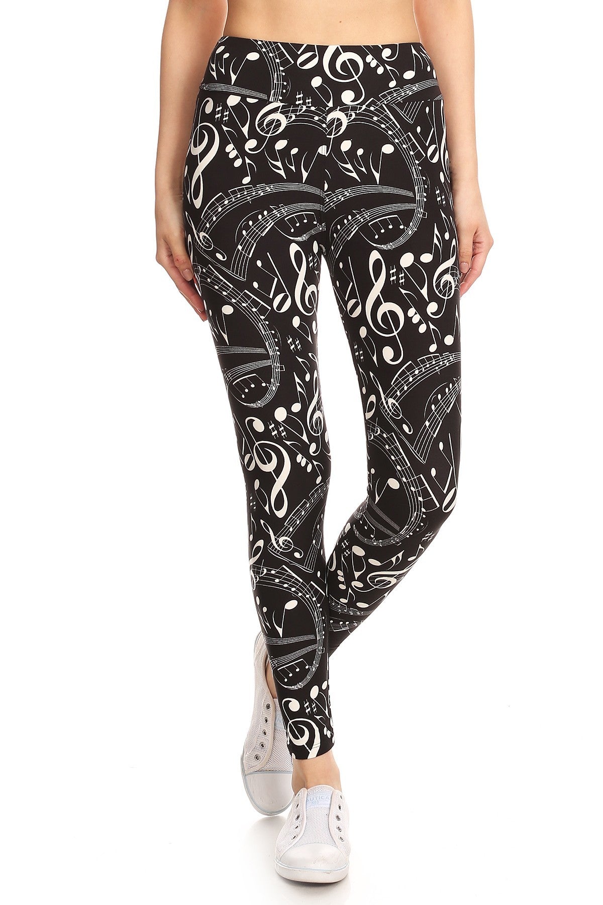 Yoga Style Banded Lined Music Note Print, Full Length Leggings In A Slim Fitting Style With A Banded High Waist - Love It Clothing