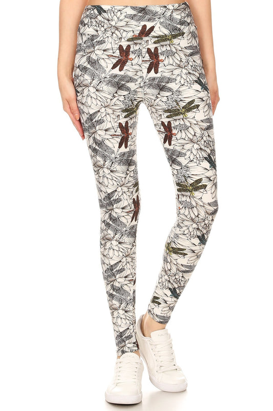 Yoga Style Banded Lined Dragonfly Print, Full Length Leggings In A Slim Fitting Style With A Banded High Waist-57442.Multi--Love It Clothing