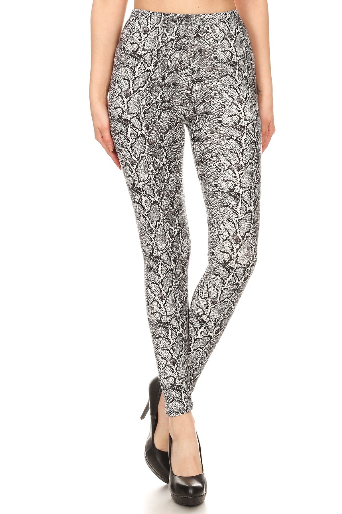Snakeskin Print, Full Length, High Waisted Leggings In A Fitted Style With An Elastic Waistband - Love It Clothing