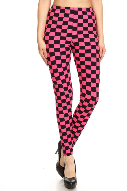 Checkered Printed High Waisted Leggings In A Fitted Style, With An Elastic Waistband-57444.Multi--Love It Clothing