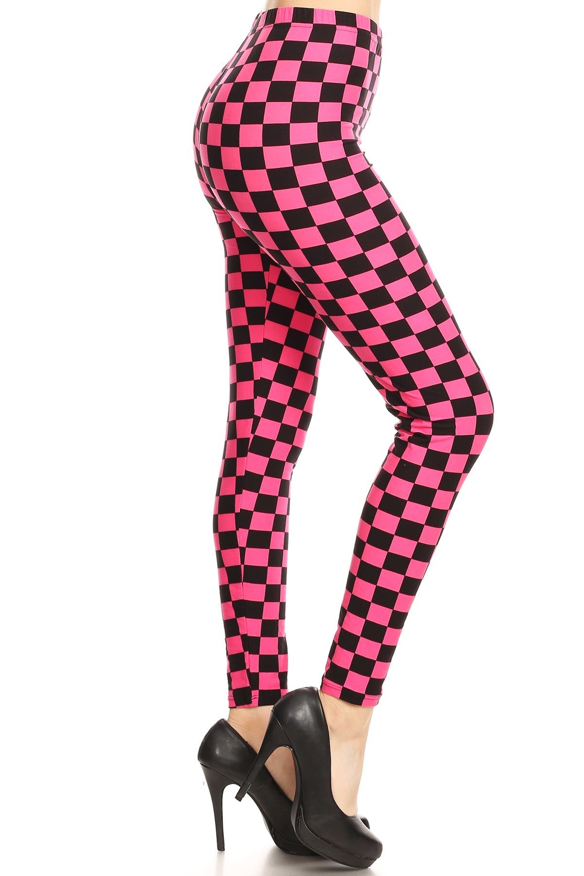 Checkered Printed High Waisted Leggings In A Fitted Style, With An Elastic Waistband-57444.Multi--Love It Clothing