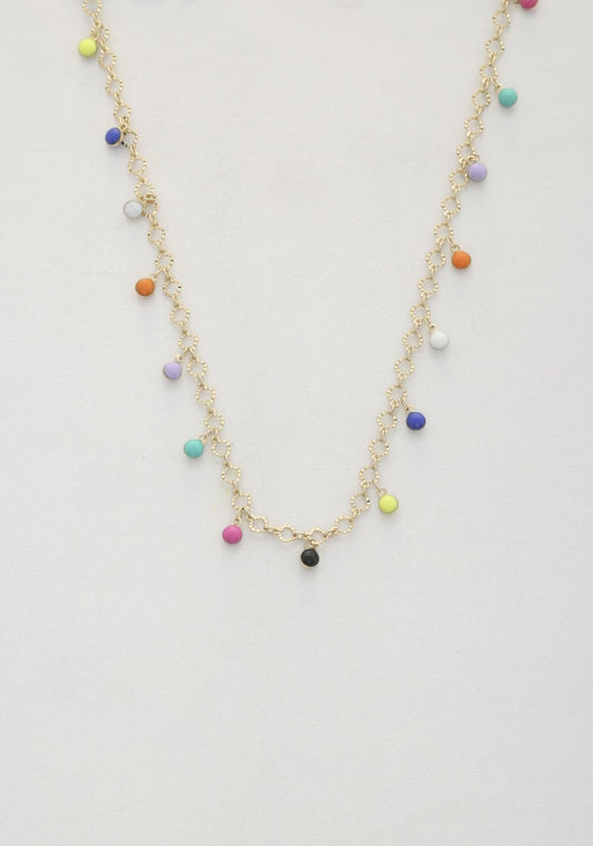 Beaded Circle Link Metal Necklace