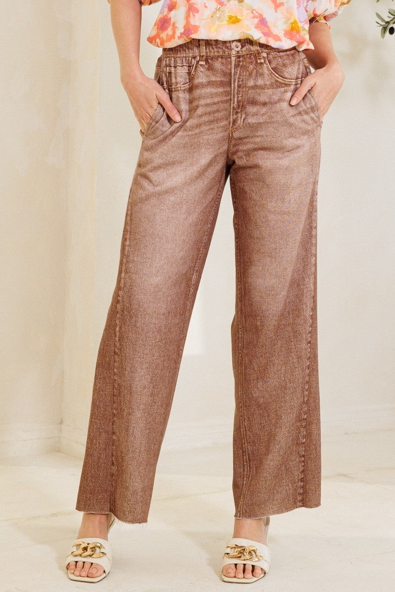 Waist Elastic High-rise, Straight Fake Denim Print Pants-57529.S-Select Size: S, M, L-Love It Clothing