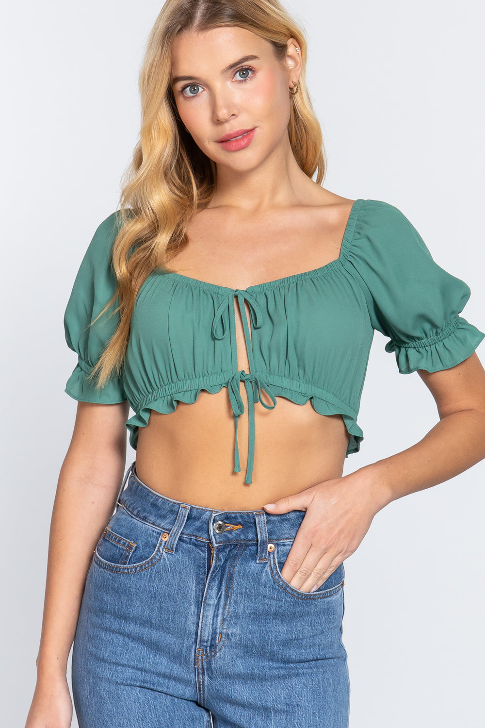 Short Slv Print Crop Woven Top-57557b.S-Select Size: S-Love It Clothing