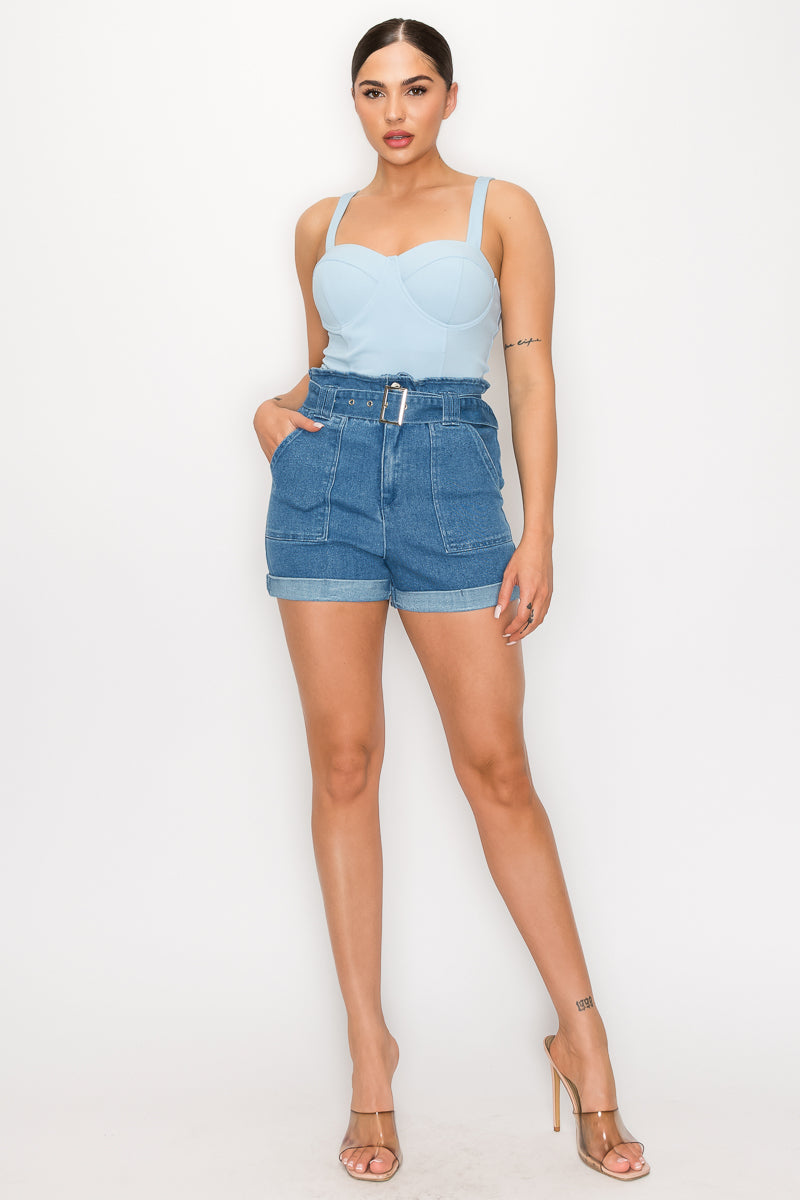 Belted Paperbag Denim Shorts-57561.S-Select Size: S, M, L-Love It Clothing