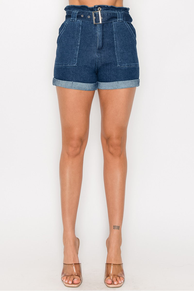 Belted Paperbag Denim Shorts - Love It Clothing