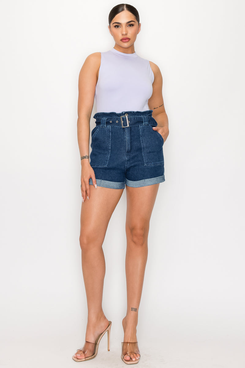 Belted Paperbag Denim Shorts-57561.S-Select Size: S, M, L-Love It Clothing