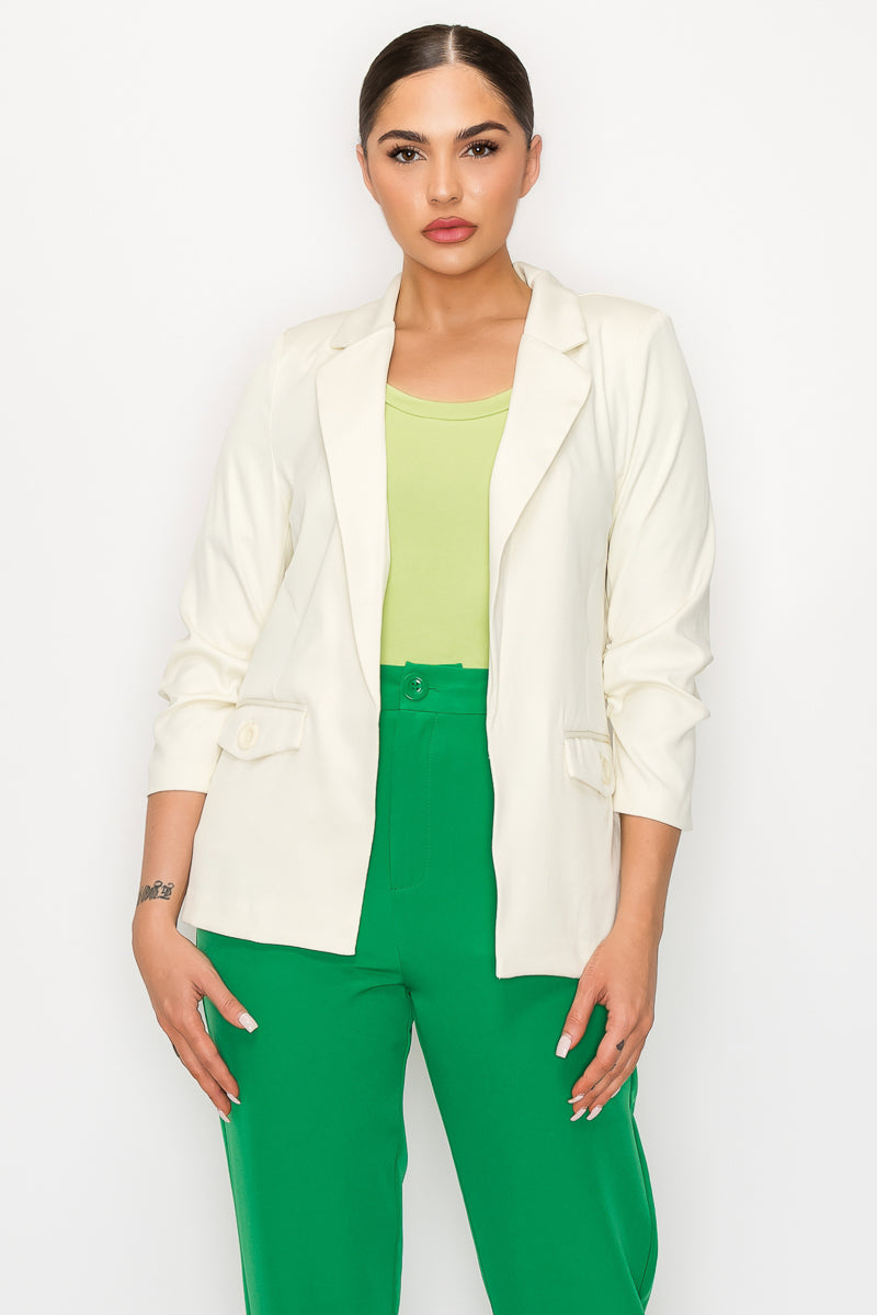 Ruched Sleeves Solid Blazer-57563a.S-Select Size: S, M, L-Love It Clothing