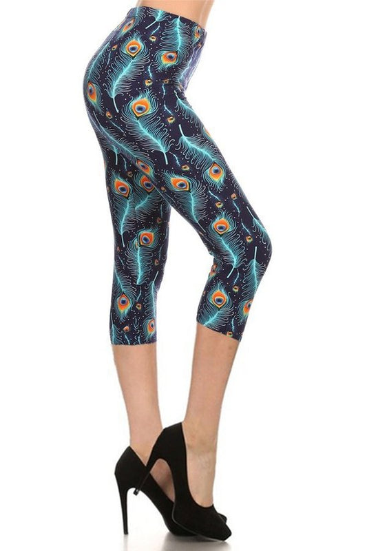 Multi-color Print, Cropped Capri Leggings In A Fitted Style With A Banded High Waist-57590.Multi--Love It Clothing