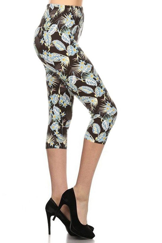 Leaves Printed, High Waisted Capri Leggings With An Elastic Waist-57591.Multi--Love It Clothing