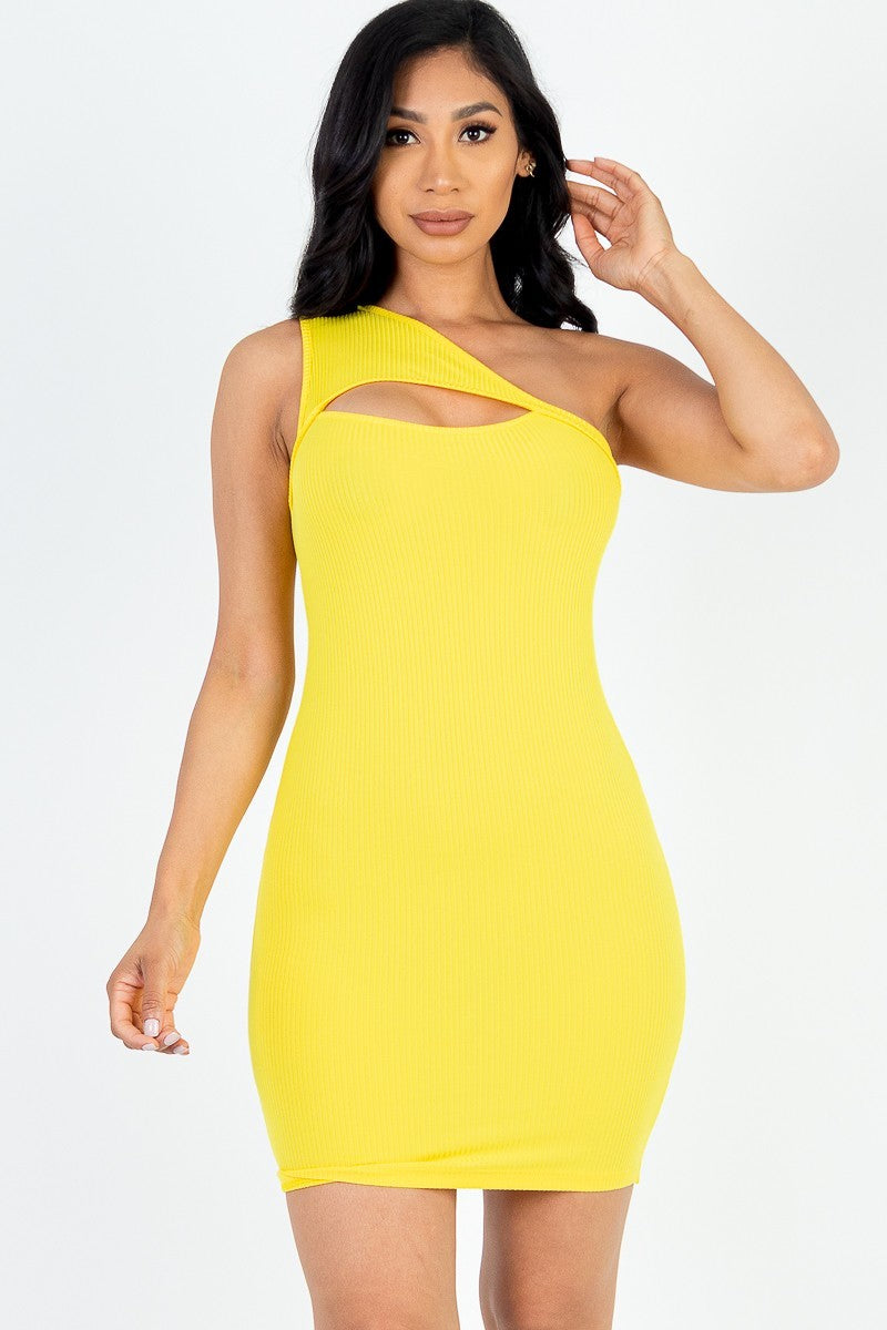 Ribbed One Shoulder Cutout Front Mini Bodycon Dress-57615a.S-Select Size: S-Love It Clothing