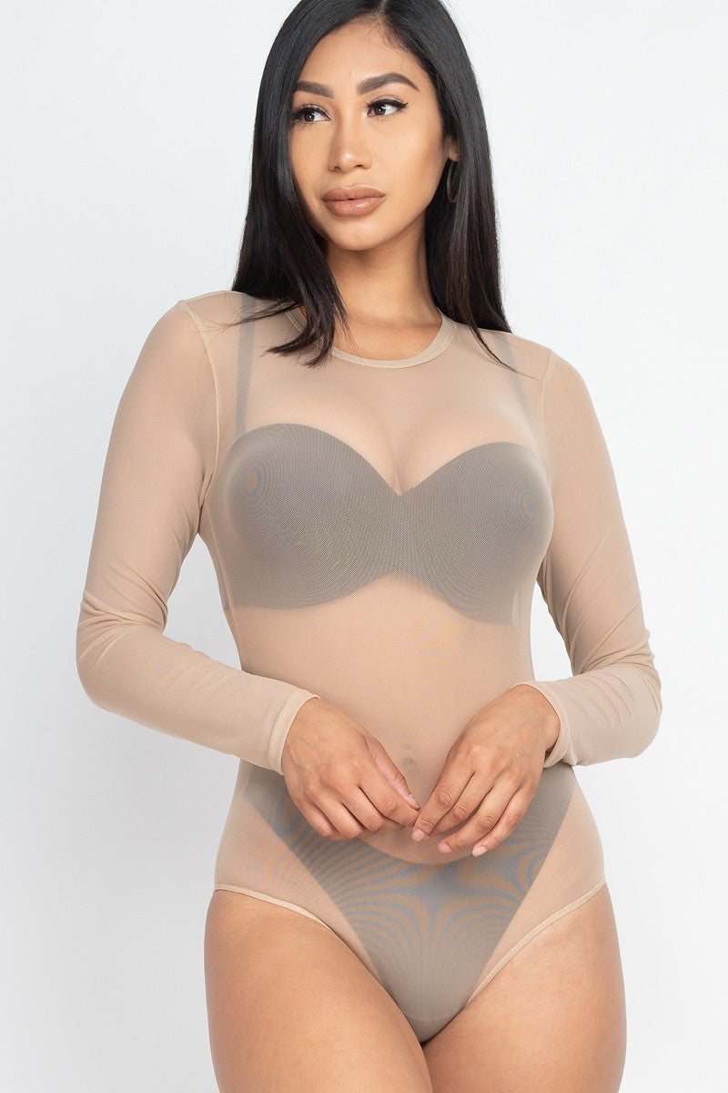 Sexy Sheer Mesh Long Sleeve Bodysuit - Love It Clothing