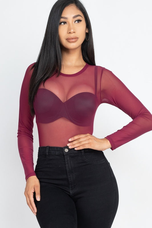 Sexy Sheer Mesh Long Sleeve Bodysuit-57619b.S-Select Size: S-Love It Clothing