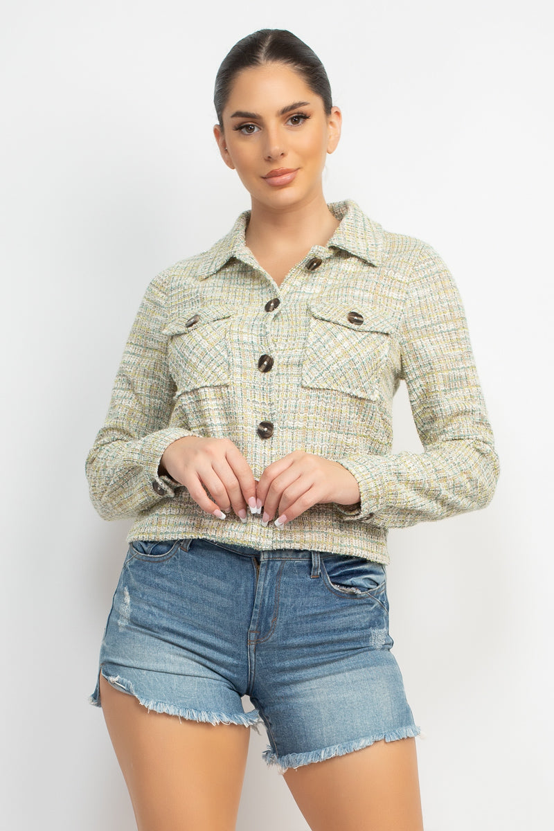 Plaid Button-down Tweed Jacket-57637.S-Select Size: S, M, L-Love It Clothing