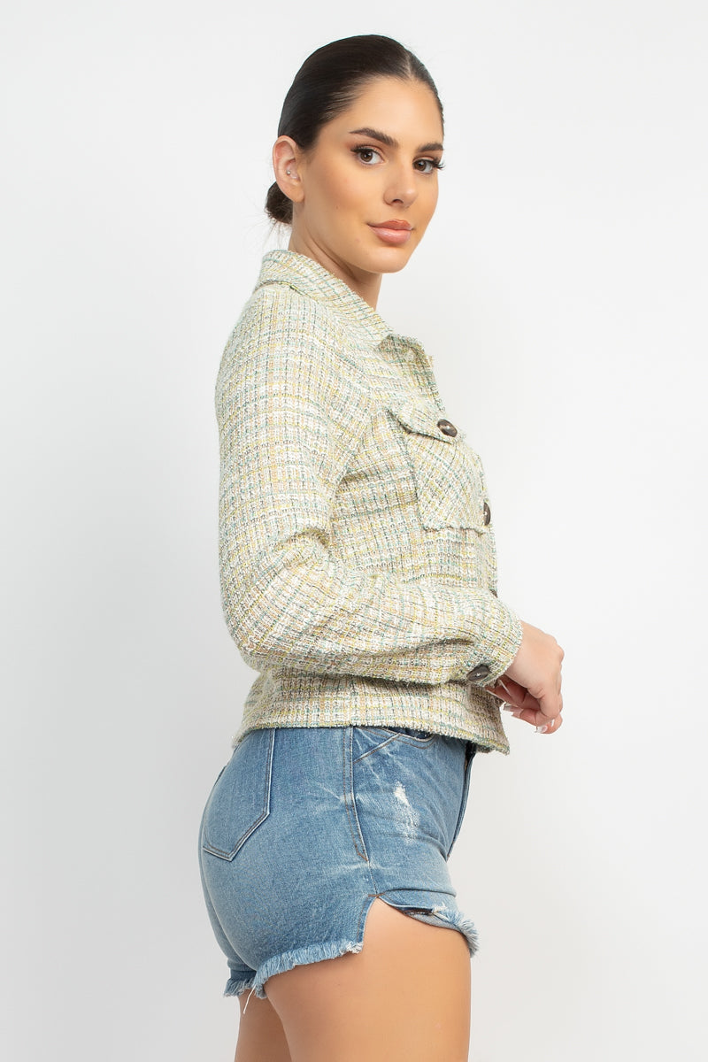 Plaid Button-down Tweed Jacket-57637.S-Select Size: S, M, L-Love It Clothing