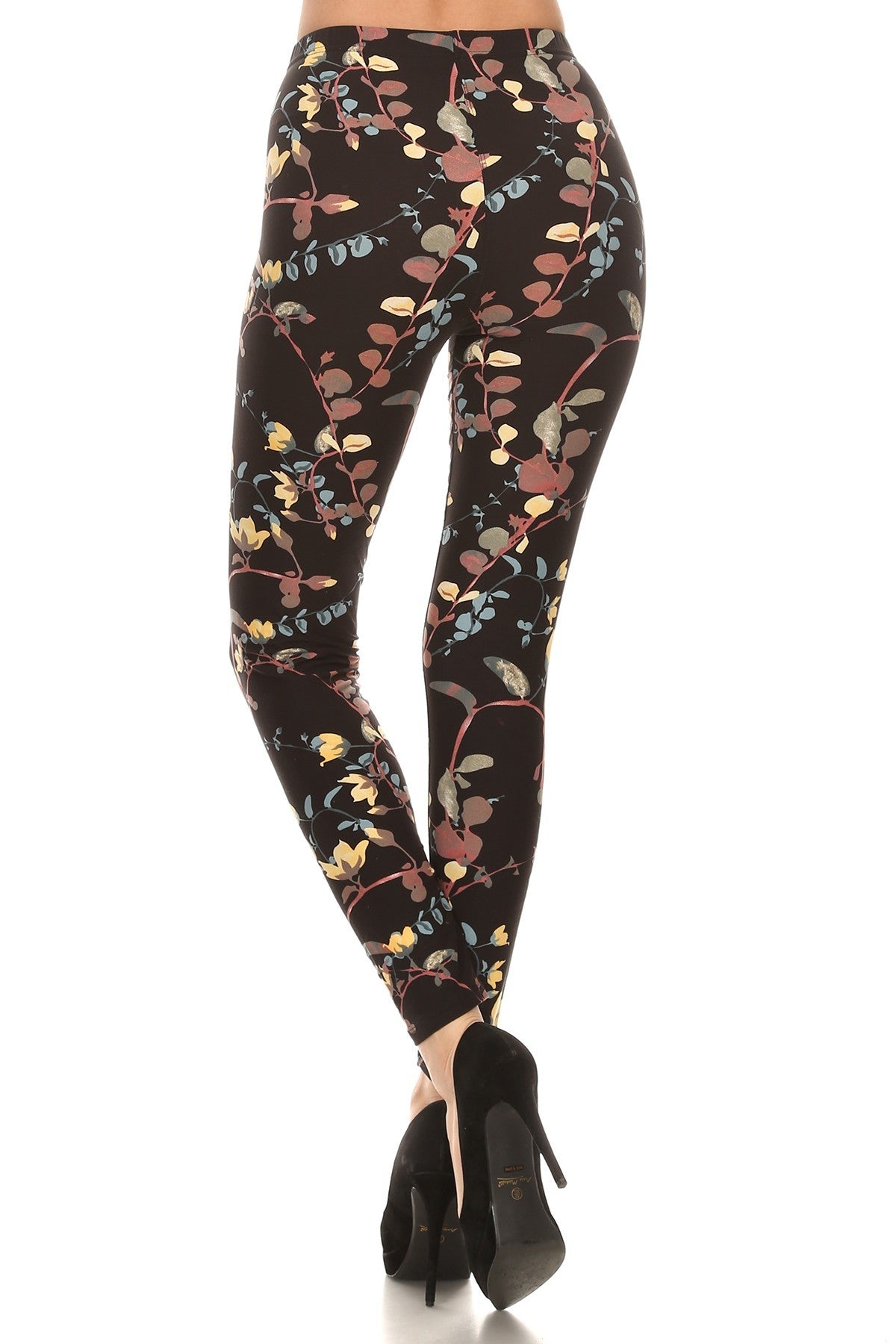 Vine Printed High Waisted Knit Leggings In Skinny Fit With Elastic Waistband-57741.Multi--Love It Clothing