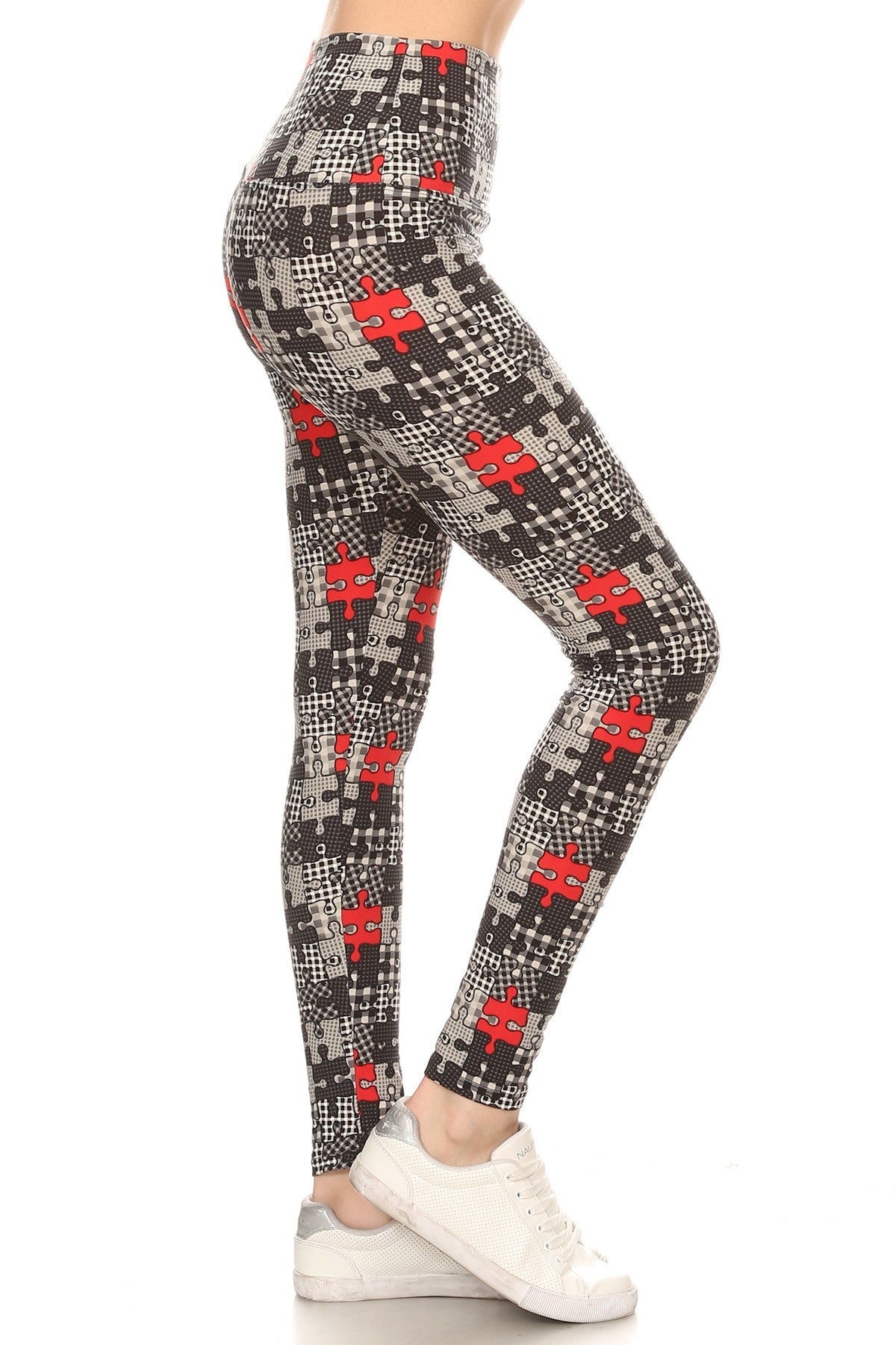 5-inch Long Yoga Style Banded Lined Puzzle Printed Knit Legging With High Waist - Love It Clothing