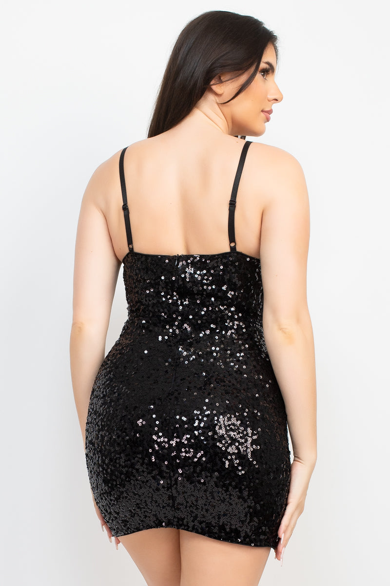 Sequin-studded Sweetheart Bodycon Dress - Love It Clothing