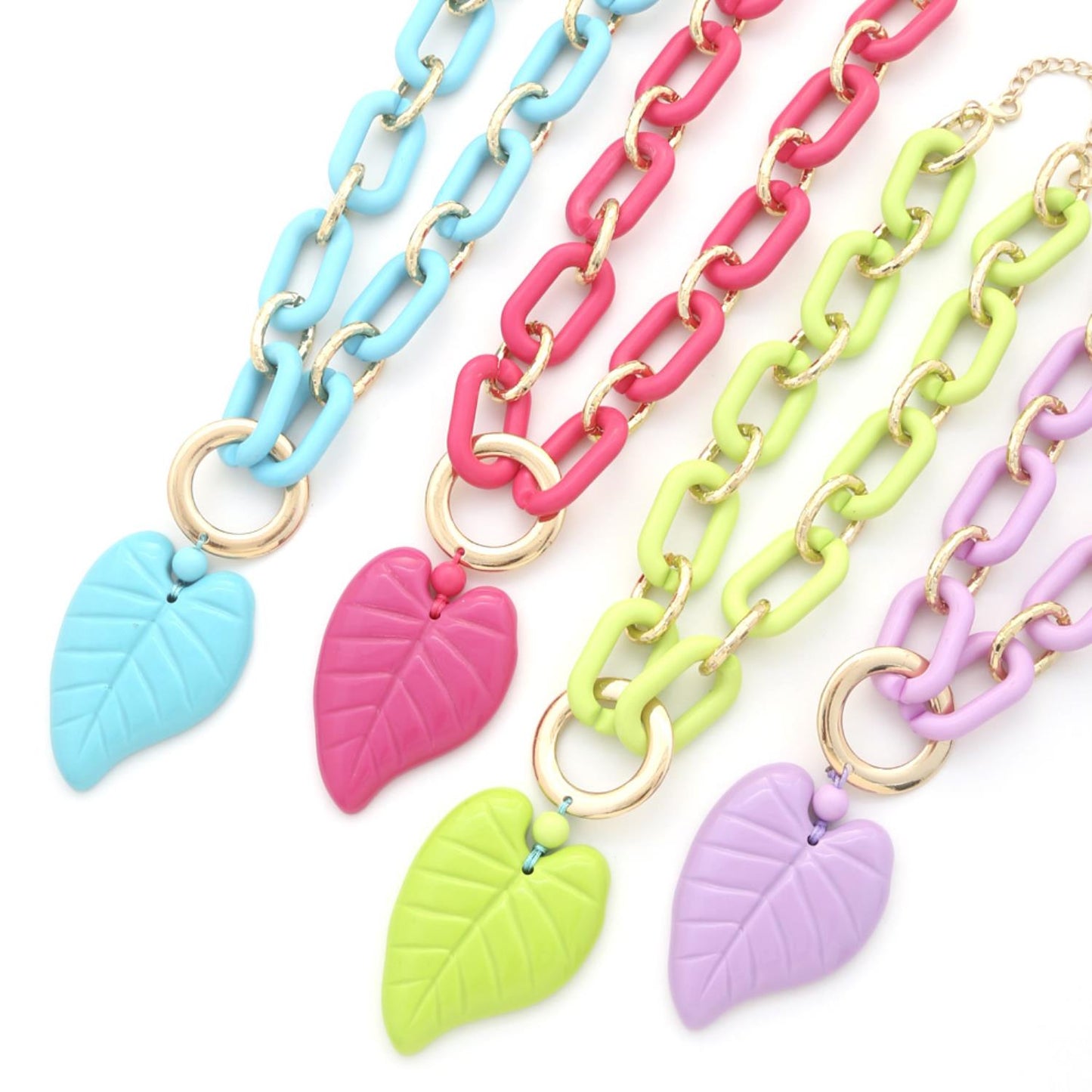 Chunky Color Acrylic Leaf Pendant Necklace-57792.GR--Love It Clothing