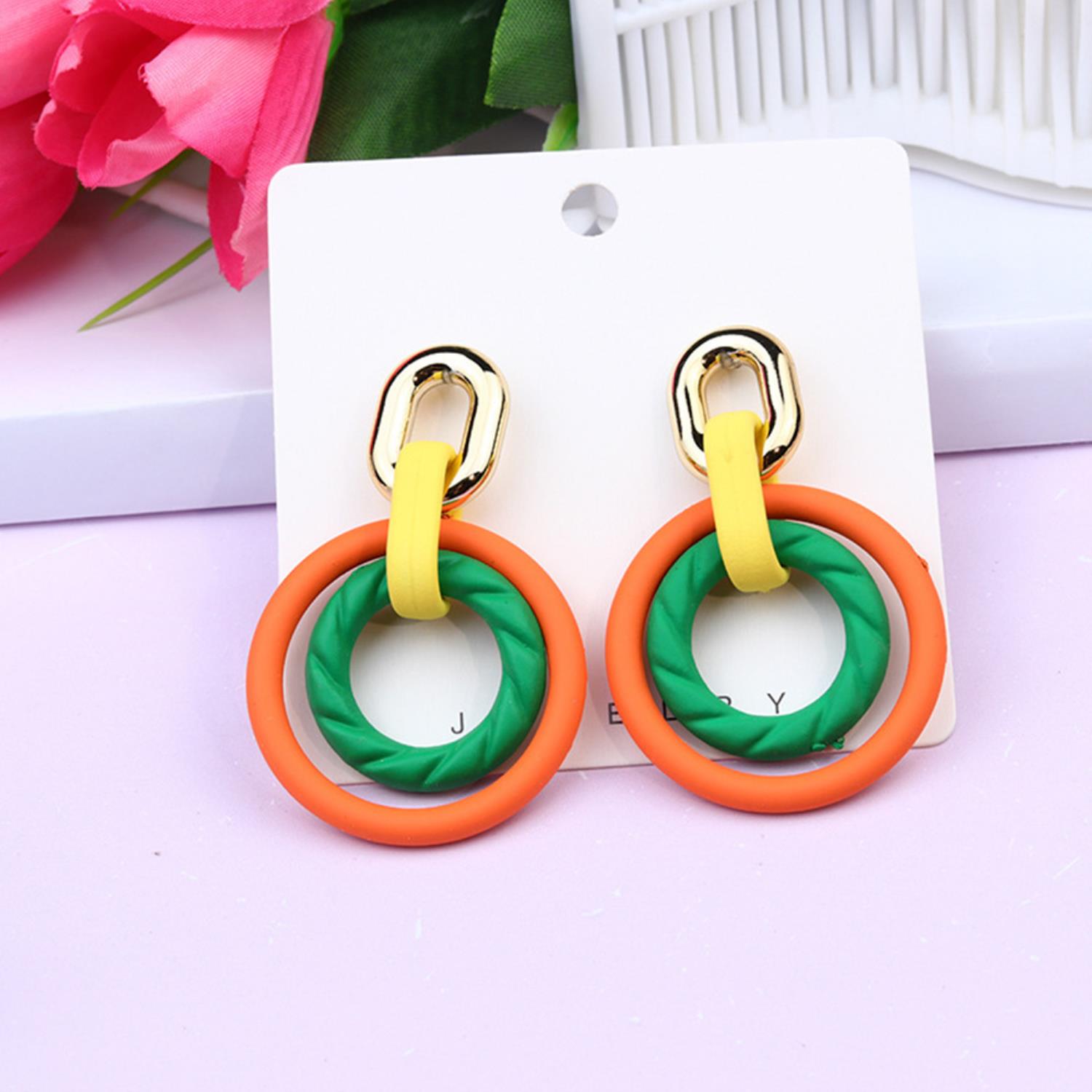 Smooth Texture Round Dangle Earring-57802.GWT--Love It Clothing