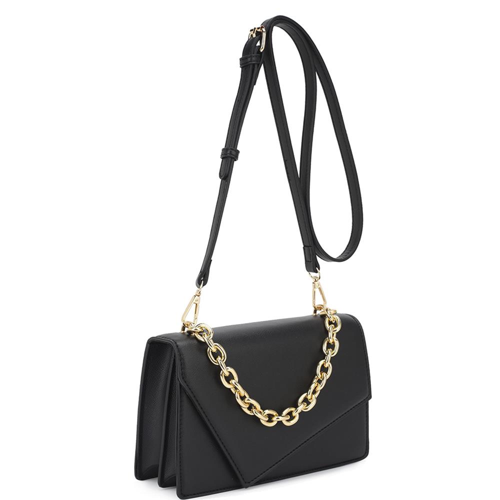 Smooth Plain Chain Link Crossbody Bag-57812.Black--Love It Clothing