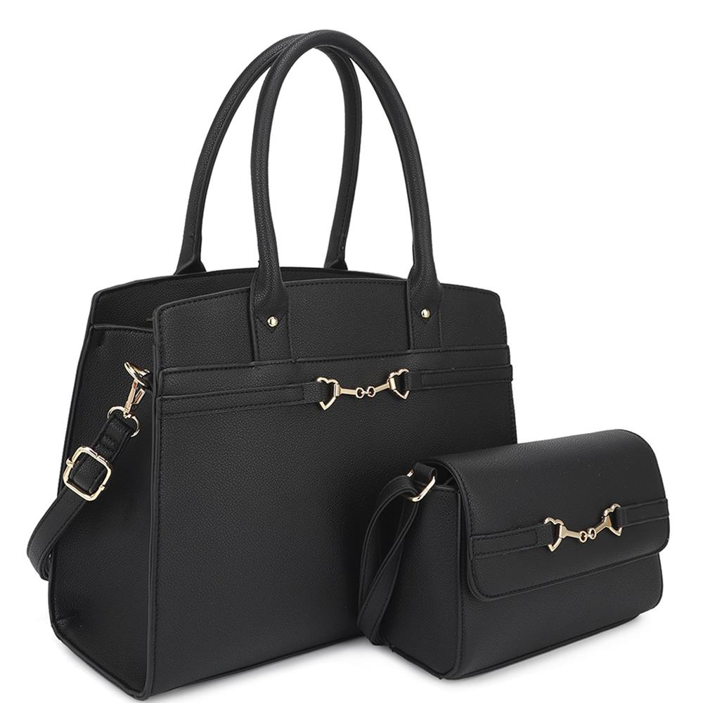 2in1 Matching Design Handle Satchel With Crossbody Bag-57814.Black--Love It Clothing