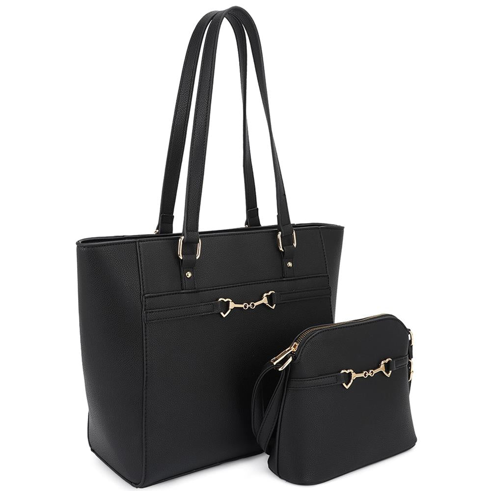 2in1 Smooth Matching Shoulder Tote Bag With Crossbody Set-57815.Black--Love It Clothing