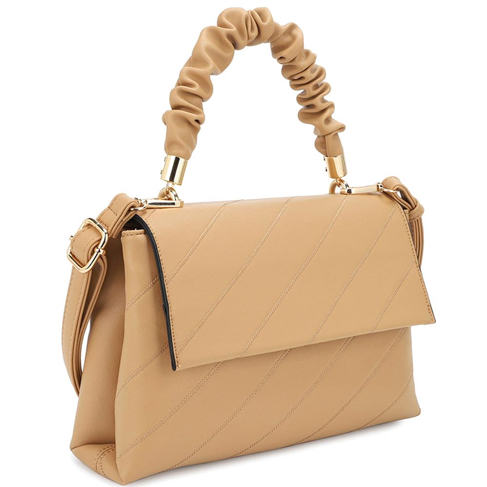 Fashion Smooth Pattern Wrinkle Handle Crossbody Bag-57816.Sand--Love It Clothing