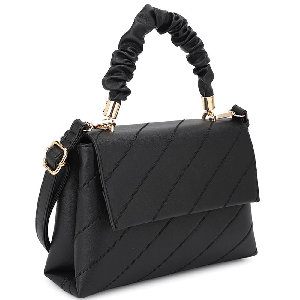 Fashion Smooth Pattern Wrinkle Handle Crossbody Bag-57816.Black--Love It Clothing