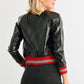 Black & Red Ribbed Vegan Leather Bomber Jacket - Love It Clothing