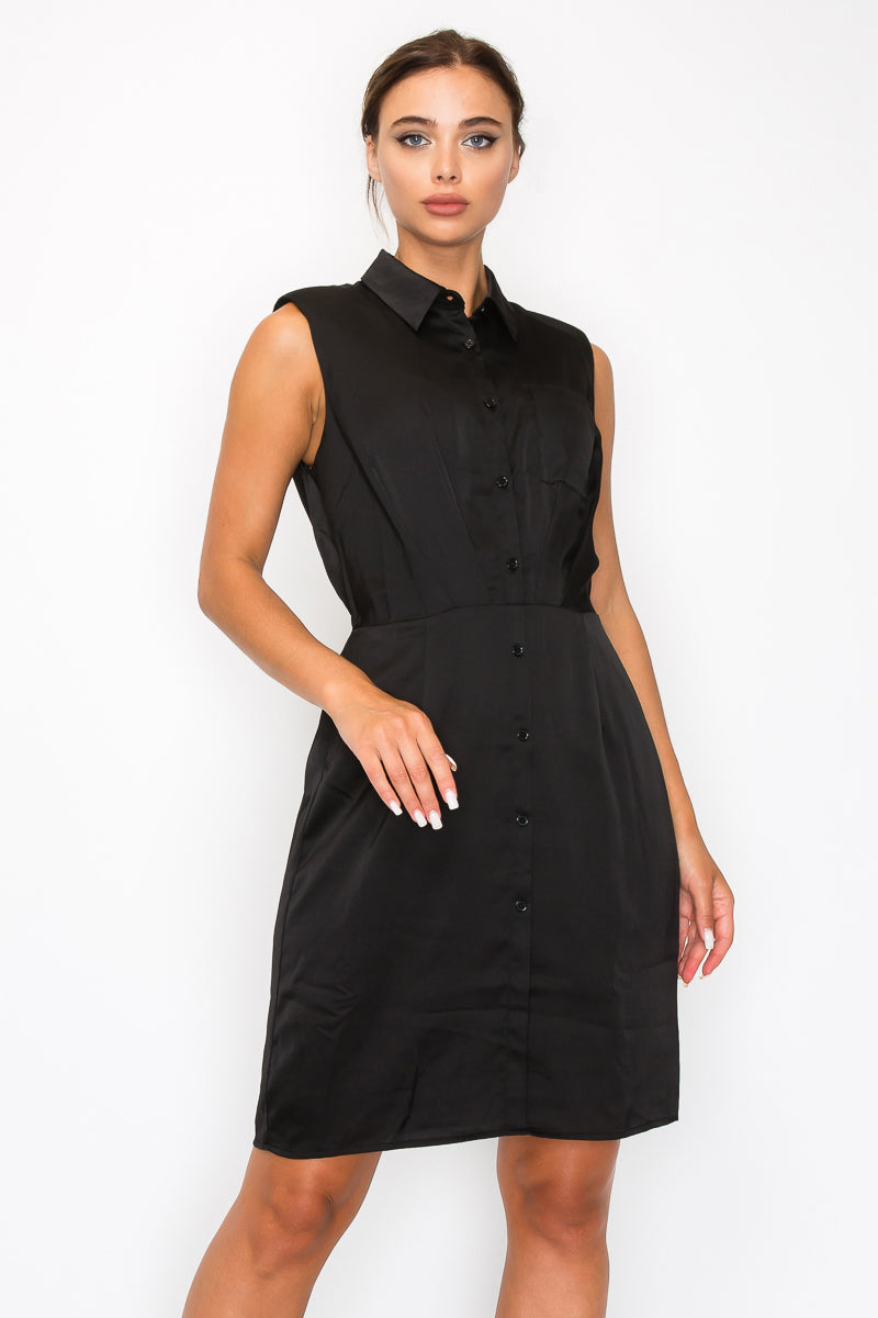 Button-down Pleated Shirt Dress-57860.S-Select Size: S-Love It Clothing