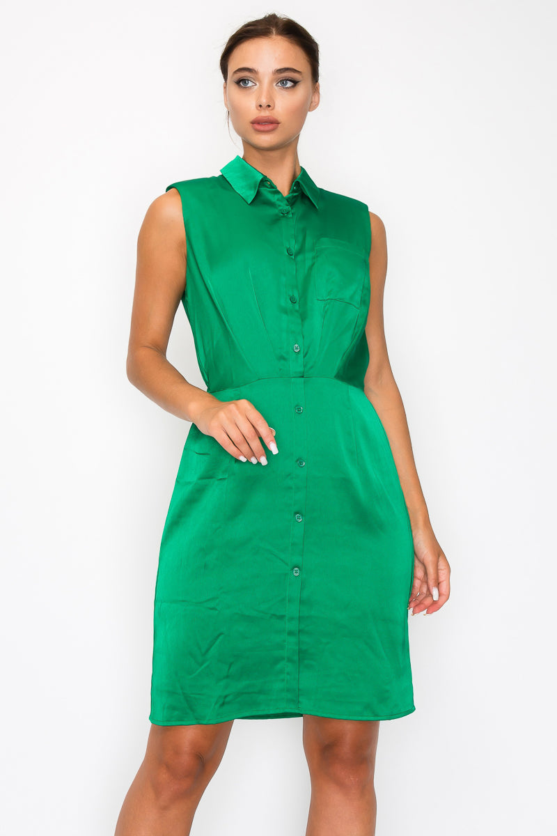 Button-down Pleated Shirt Dress-57860b.S-Select Size: S-Love It Clothing