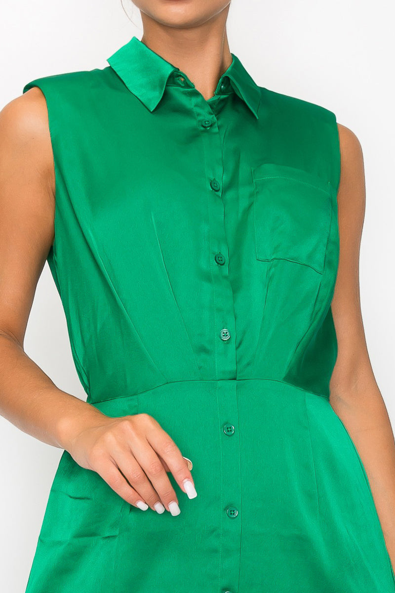 Button-down Pleated Shirt Dress - Love It Clothing