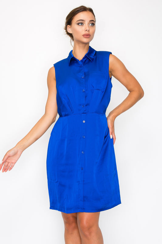 Button-down Pleated Shirt Dress-57860c.S-Select Size: S, M, L-Love It Clothing