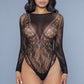 Heart Shape Detail With Floral Lace Bottom/sleeves Bodysuit. - Love It Clothing