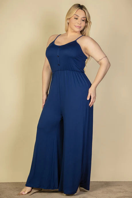 Plus Size Button Front Wide Leg Jumpsuit-57918b.1XL-Select Size: 1XL, 2XL, 3XL-Love It Clothing