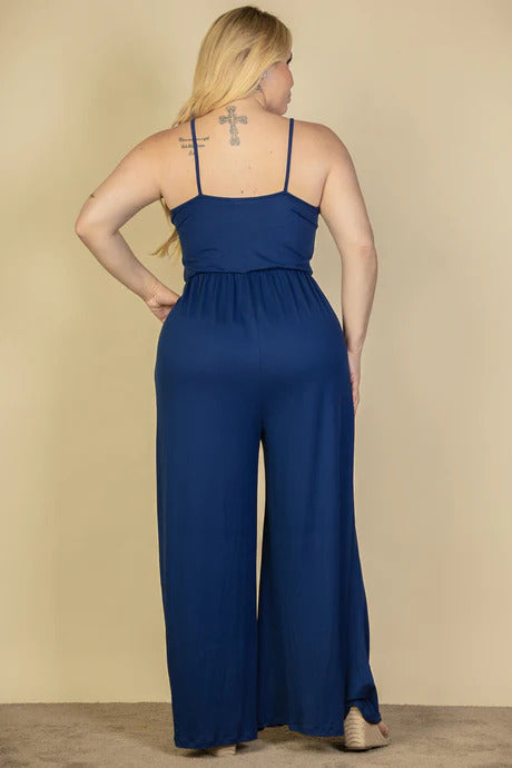 Plus Size Button Front Wide Leg Jumpsuit-57918b.1XL-Select Size: 1XL, 2XL, 3XL-Love It Clothing