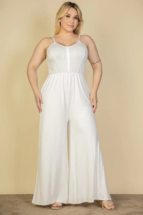 Plus Size Button Front Wide Leg Jumpsuit-57918b.1XL-Select Size: 1XL, 2XL, 3XL-Love It Clothing