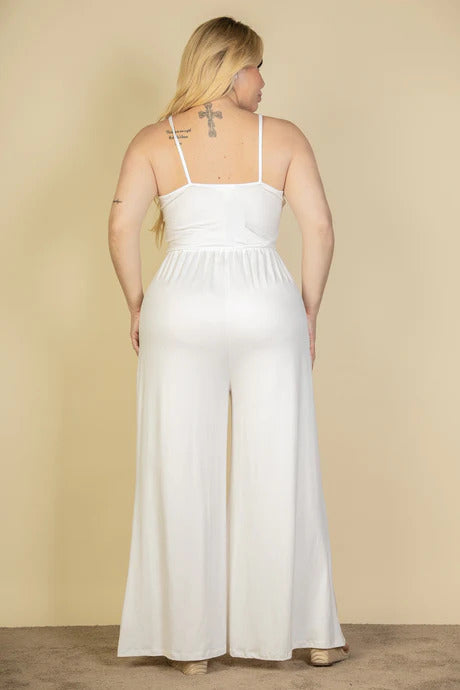 Plus Size Button Front Wide Leg Jumpsuit-57918b.1XL-Select Size: 1XL, 2XL, 3XL-Love It Clothing