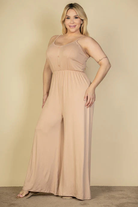 Plus Size Button Front Wide Leg Jumpsuit-57918.3XL-Select Size: 3XL-Love It Clothing