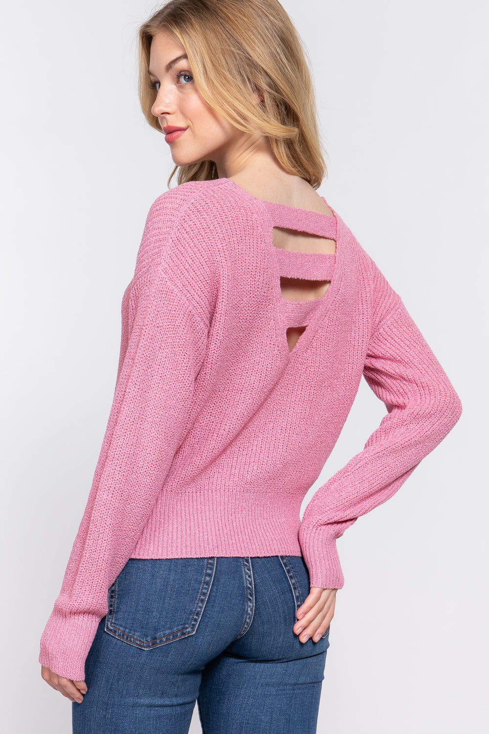 Dolman Slv Strappy Open Back Sweater - Love It Clothing