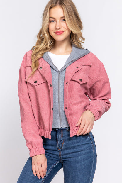 Long Slv Hoodie Corduroy Jacket-57934d.S-Select Size: S-Love It Clothing