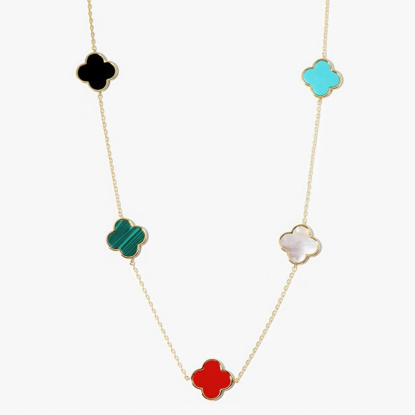 Clover Charm Station Necklace-57940.GBW--Love It Clothing