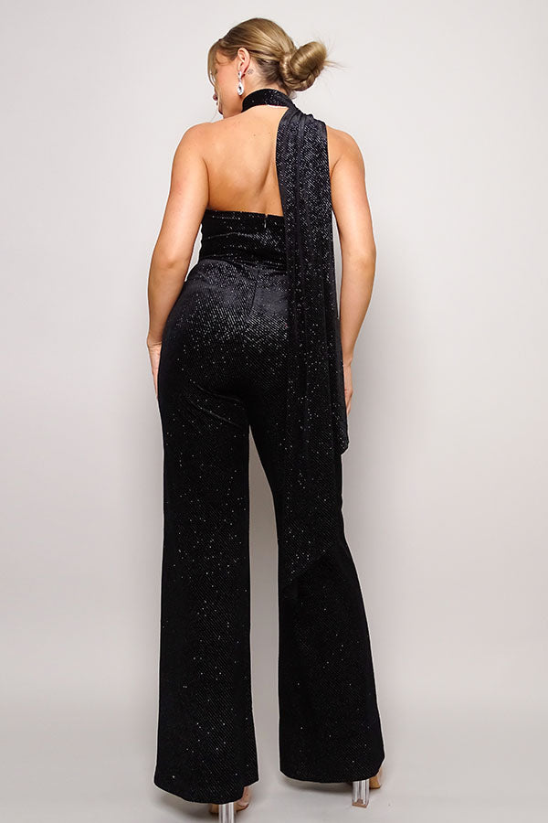 Scarf Top Glitter Velvet Jumpsuit-57992.S-Select Size: S, M, L-Love It Clothing