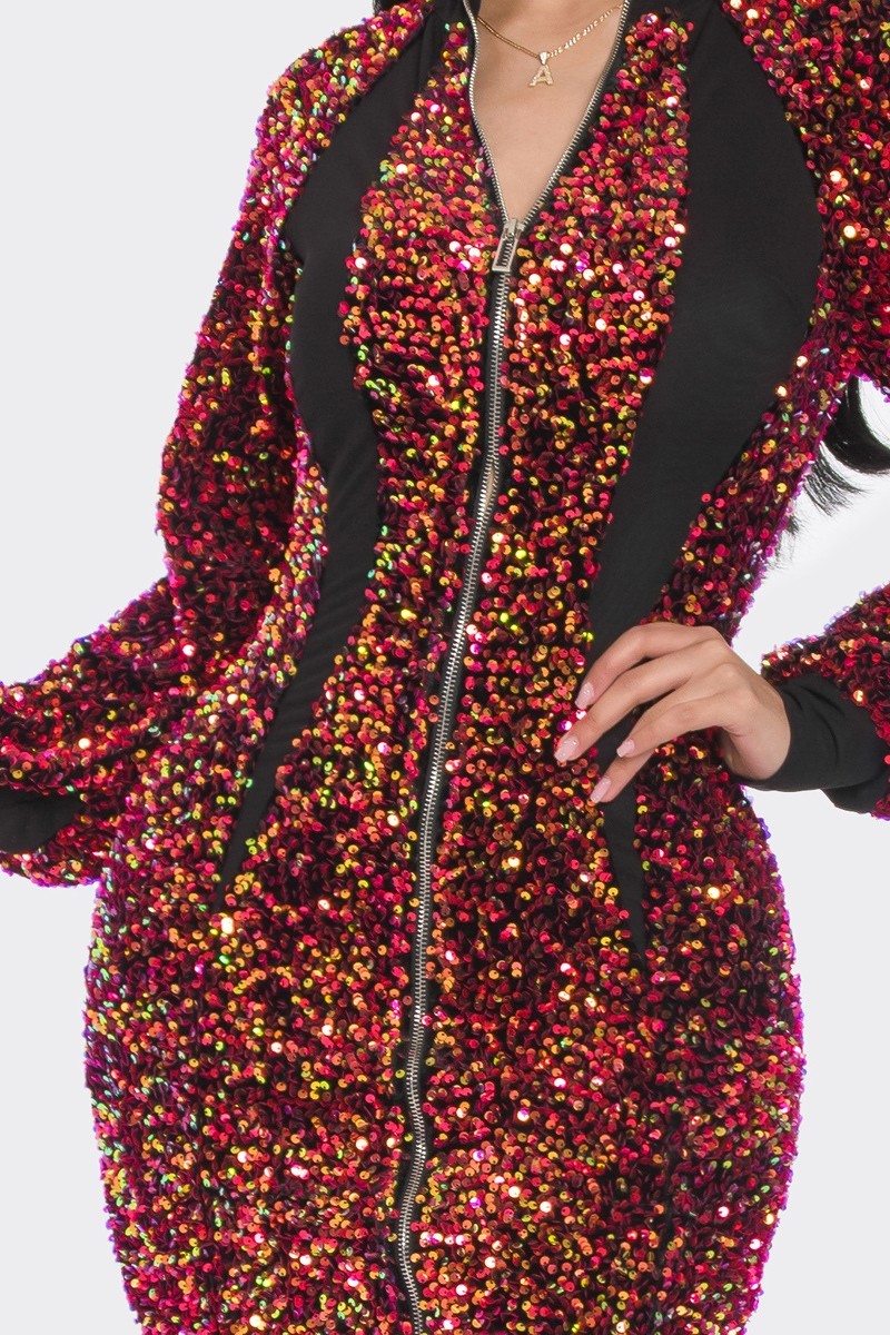 Midi 2 Way Zip Up Sequin Contrast Dress-58008a.S-Select Size: S, M, L-Love It Clothing