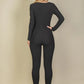 Ribbed Scoop Neck Long Sleeve Jumpsuit - Love It Clothing