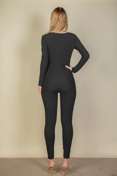 Ribbed Scoop Neck Long Sleeve Jumpsuit-58015a.S-Select Size: S, M, L-Love It Clothing