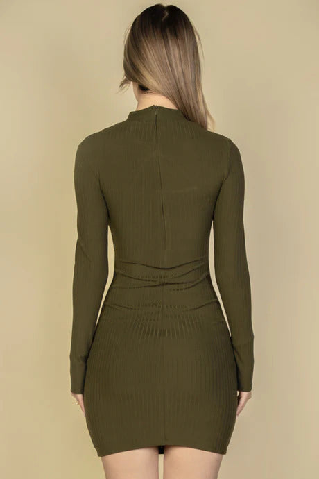 Ribbed Cut Out Front Long Sleeve Bodycon Mini Dress-58016b.S-Select Size: S, M, L-Love It Clothing